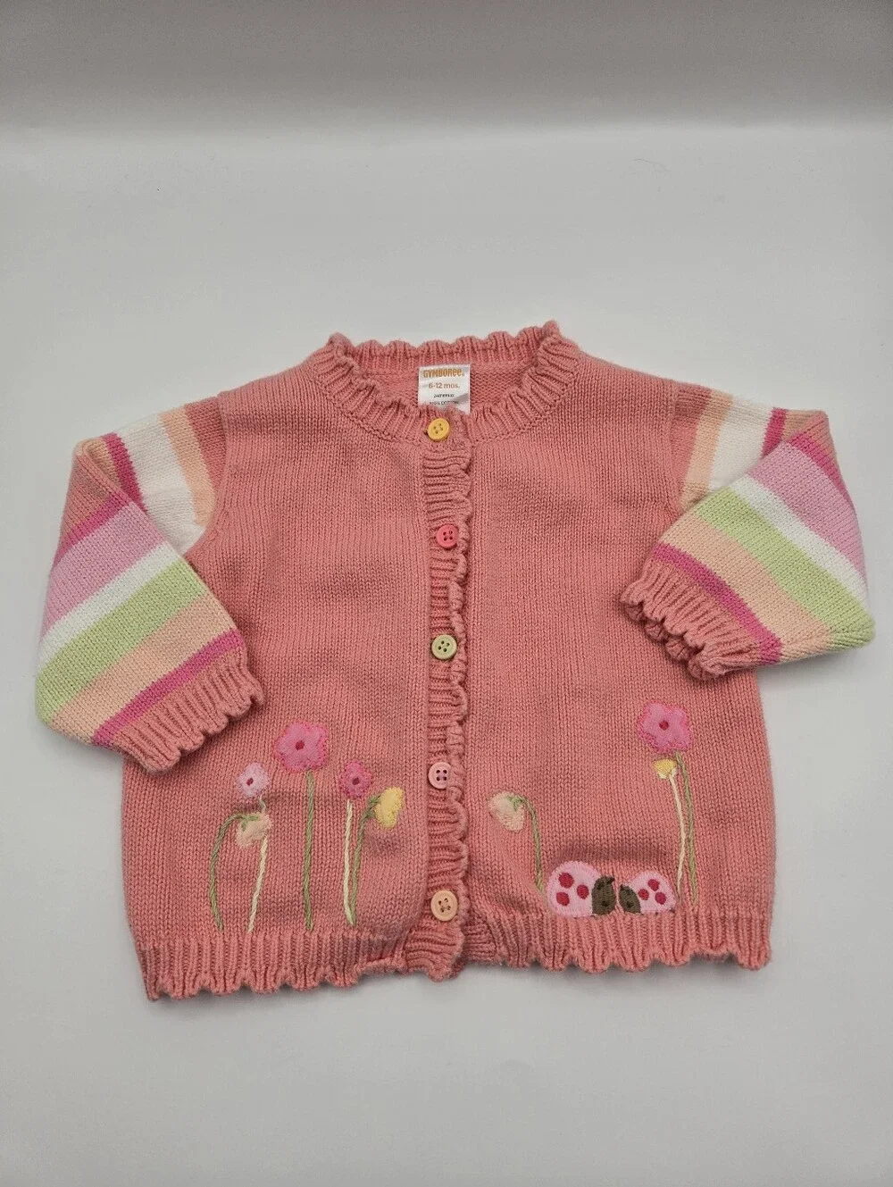 Gymboree Pink Stripe Embroidered Cotton Cardigan Sweater Baby Girl 6-12 Months